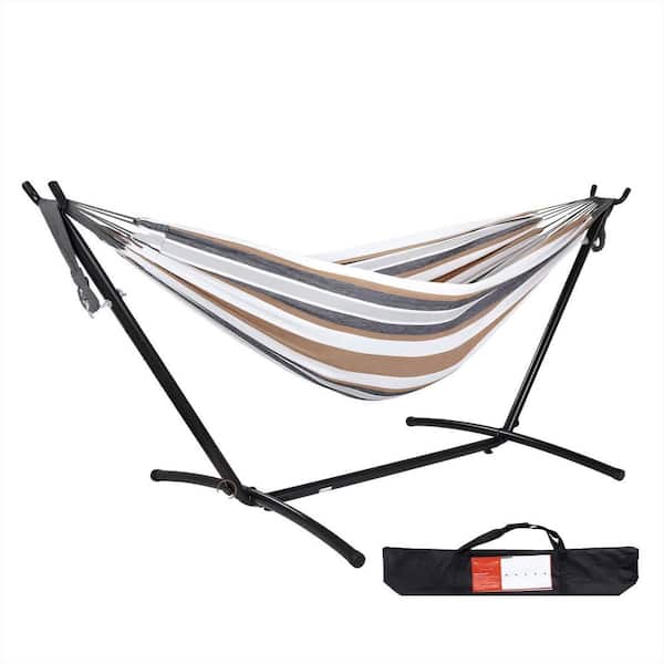 9 ft. Metal Portable Space Saving Brown Hammock Stand with Carrying Bag and Metal Frame for Indoor Outdoor Patio