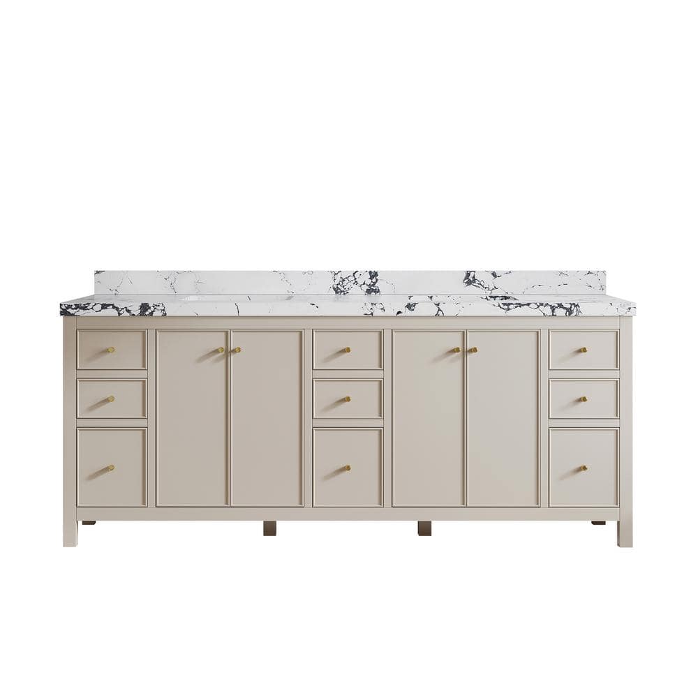 Chicago 84 in. Double Sink Freestanding Fine Grain Bath Vanity with Viola Night Qt. Top Unassembled price history on PriceWatchPro