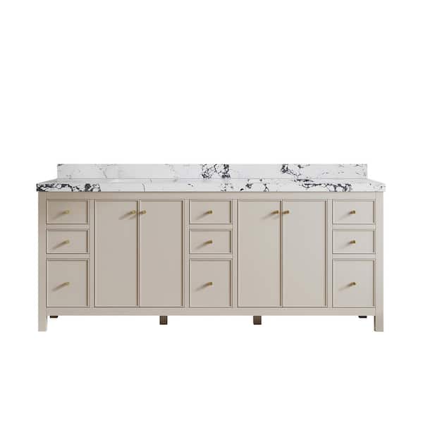 Willow Collections Chicago 84 in. Double Sink Freestanding Fine Grain Bath Vanity with Viola Night Qt. Top Unassembled