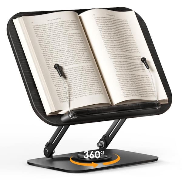 Adjustable Book Holder with 360° Rotating Bases, Multifunctional Display Stand for Recipe, Cookbooks, Magazines, Black