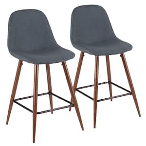 Pebble 24 in. Walnut and Blue Counter Stool (Set of 2)