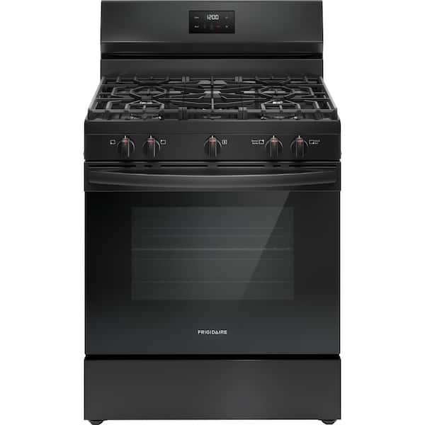 Frigidaire 30 in 5 Burner Freestanding Gas Range in Black with Quick Boil and Even Baking Technology
