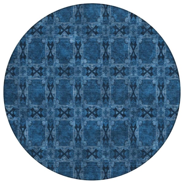 8' Round Blue And Gray Round Floral Indoor Outdoor Area Rug 8' Round Blue And Gray Round Floral Indoor Outdoor Area Rug
