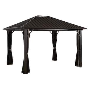 10 ft. D x 14 ft. W Genova Aluminum Gazebo with Galvanized Steel Roof Panels, 2-Track System, and Mosquito Netting