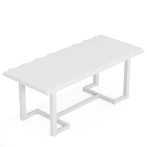 Roesler 62.25 in. Modern White Wooden Dining Table Rectangle Sled Dining Table with Solid Wood Legs, Seats 4-6