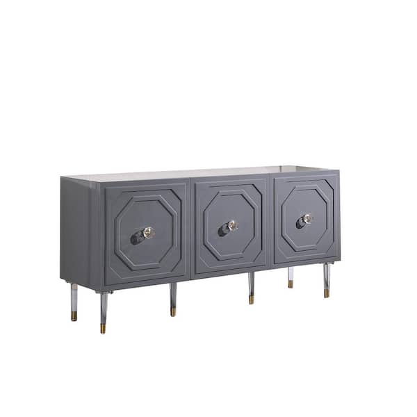 Best Master Furniture Natalia 65 in. Gray High Gloss with Gold Accent Modern-Sideboard