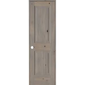 18 in. x 96 in. Rustic Knotty Alder Wood 2-Panel Square Top Right-Hand/Inswing Grey Stain Single Prehung Interior Door
