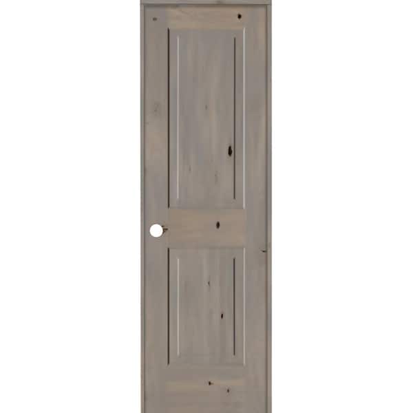 24 in. x 80 in. Rustic Knotty Alder Wood 2 Panel Square Top Right-Hand/Inswing Grey Stain Single Prehung Interior Door