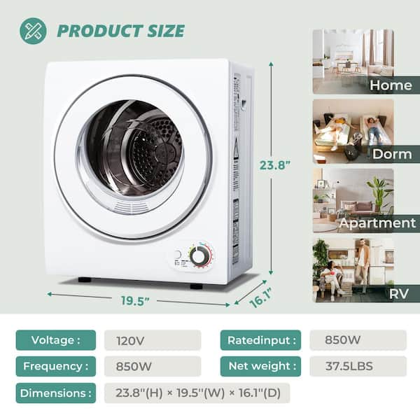1.5 cu. ft. Vented Front Load Stackable Compact Electric Dryer in White
