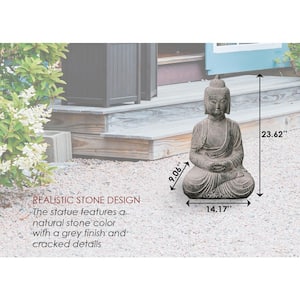 23.6 in. Tall Grey Indoor Outdoor Polyresin Meditating Sitting Buddha Zen Statue