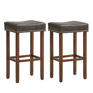 29.5 in. Gray Backless Wood Bar Stool with PU Seat Set of 2