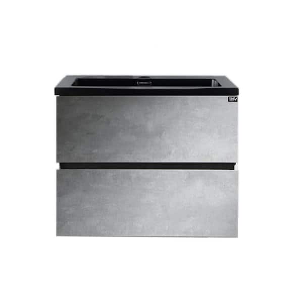 24 in. W x 19 in. D x 20 in. H Bathroom Vanity in Cement Gray Panel with Matt Black Quartz Vanity Top with Sink
