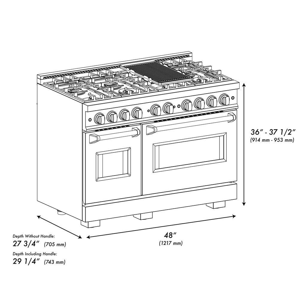 ZLINE 48" Black Stainless Steel Double Oven Gas Range with 8 Burners