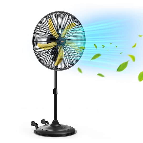 5000 CFM 20 in. Heavy Duty High Velocity Pedestal Oscillating Fan in Yellow with Powerful 1/5 Motor, 9 ft. Power Cord