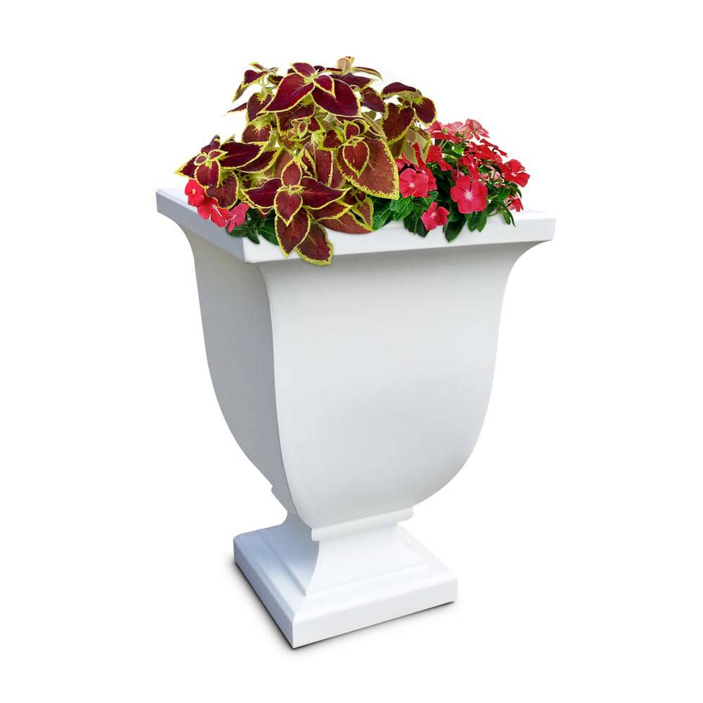 Mayne Augusta 26 in. Tall Self-Watering White Polyethylene Planter