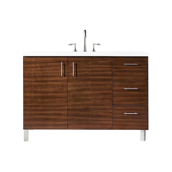James Martin Vanities Metropolitan 48 in. W x 23.5 in.D x 33.8 in. H Single Vanity in American Walnut with Quartz Top in Classic White