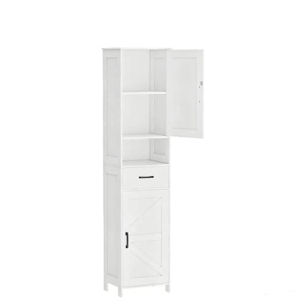 15.7 in. W x 11.8 in. D x 66.9 in. H White Tall Bathroom Storage Cabinet with 2 Barn Doors and 1 Drawer