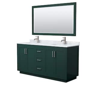 Miranda 66 in. W x 22 in. D x 33.75 in. H Double Sink Bath Vanity in Green with White Carrara Marble Top and Mirror