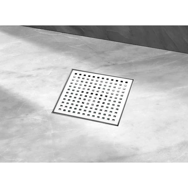 4 in. Square Stainless Steel Shower Drain Square Hole Pattern