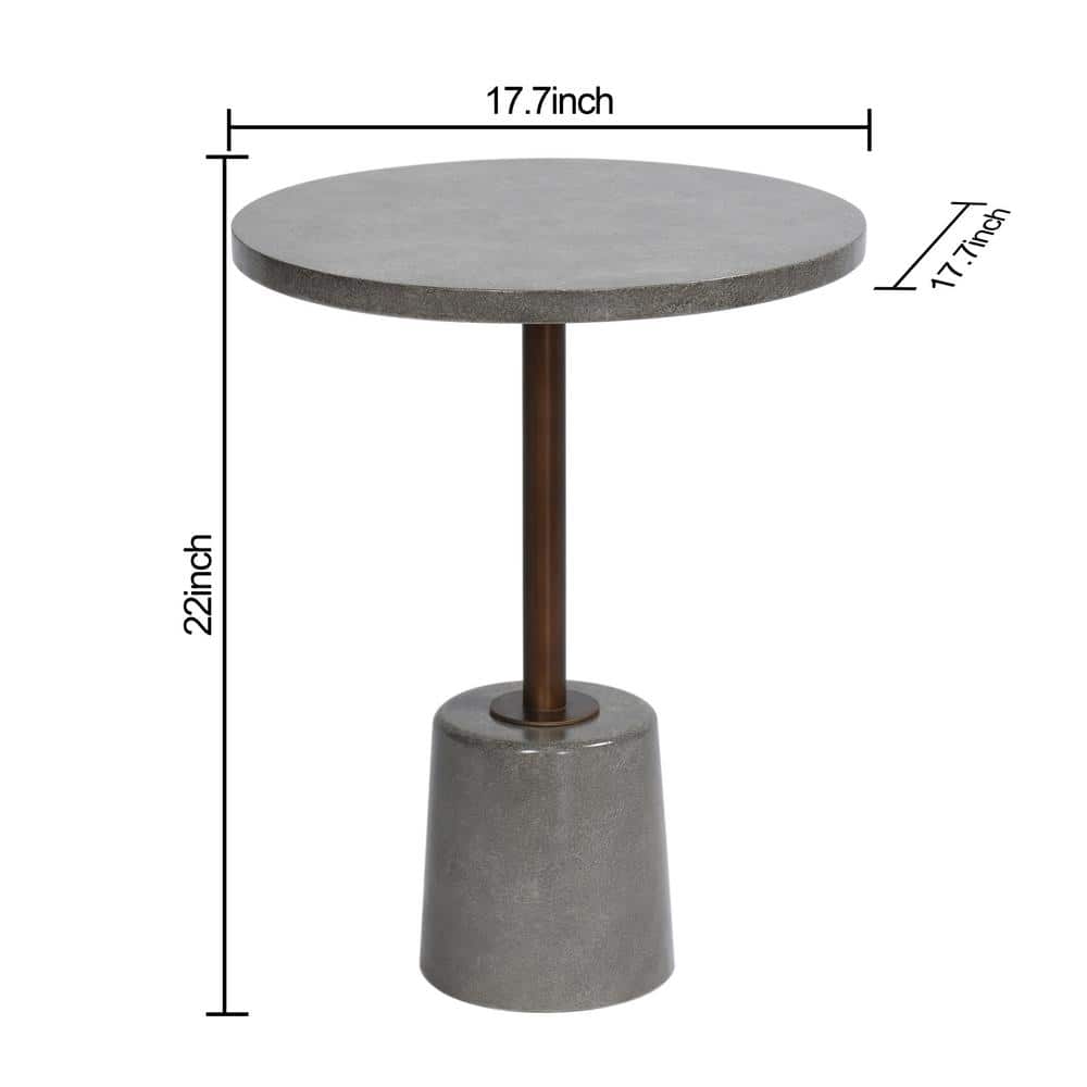 Gray and Bronze Round Concrete Metal Side Table