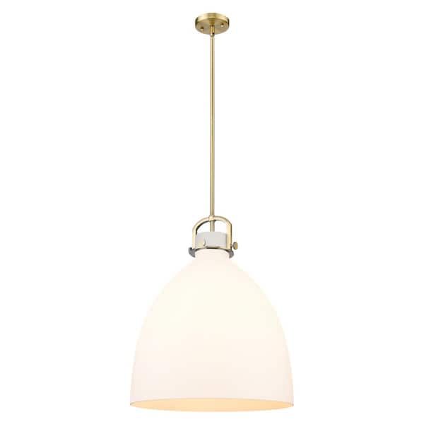Newton Bell 100-Watt 1-Light Brushed Brass Shaded Mini Pendant Light with Painted Glass Shade