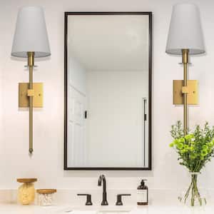 5.9 in.1-Light Gold Mid-Century Wall Sconce with White Fabric Shade for Bathroom Hallway