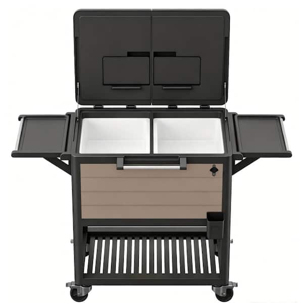 Coffee Outdoor Ice Bucket with Wheels, Rolling Beverage Tub for Patio & Pool