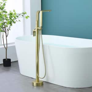Boger 1-Handle Freestanding Floor Mount Roman Tub Faucet Bathtub Filler with Hand Shower in Brushed Gold