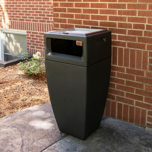 24 Gal. Kobi Outdoor Waste Bin with Ash Tray Black Commercial Trash Can