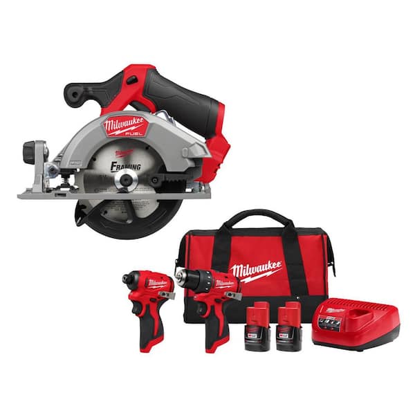 M12 FUEL 12V Lithium-Ion Brushless 5-3/8 in. Cordless Circular Saw, &Drill Impact Driver Kit