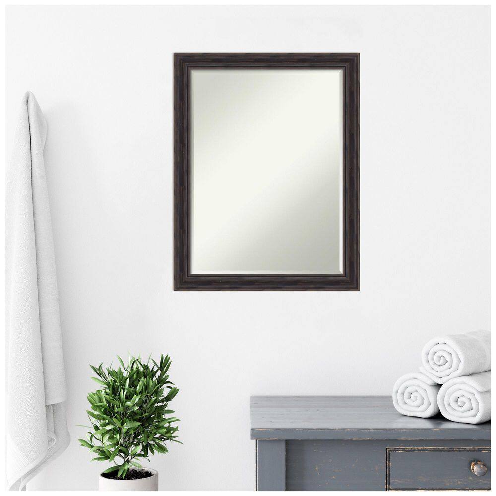 Rustic Pine Black Narrow Bevel Wood Bathroom Vanity Mirror