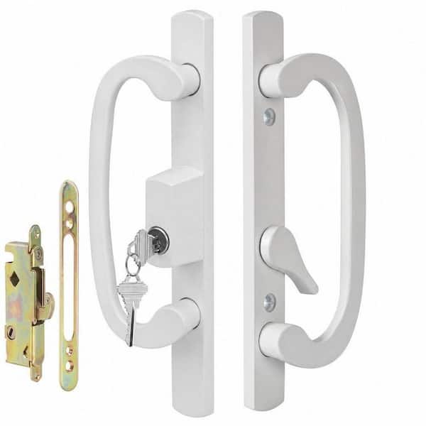 1-Piece White Offset Keyed Sliding Bath Patio Door Handle Set Mortise Lock Included, Fits 1-3/8 in. to 2 in. Thick Doors