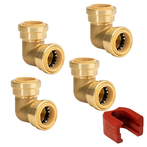 QUICKFITTING 1 in. Brass 90-Degree Push-to-Connect Elbow Fitting with SlipClip Release Tool (4-Pack)