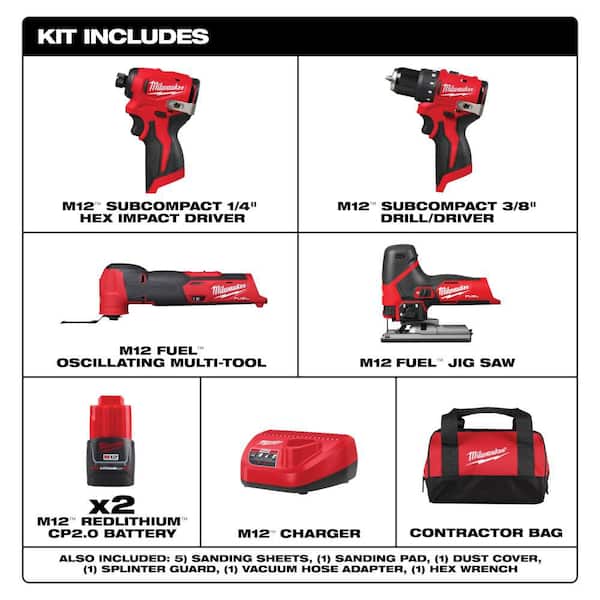 M12 12-Volt Lithium-Ion Brushless Cordless Subcompact Drill & Impact Driver Combo Kit w Oscillating Multi Tool (4-Tool)