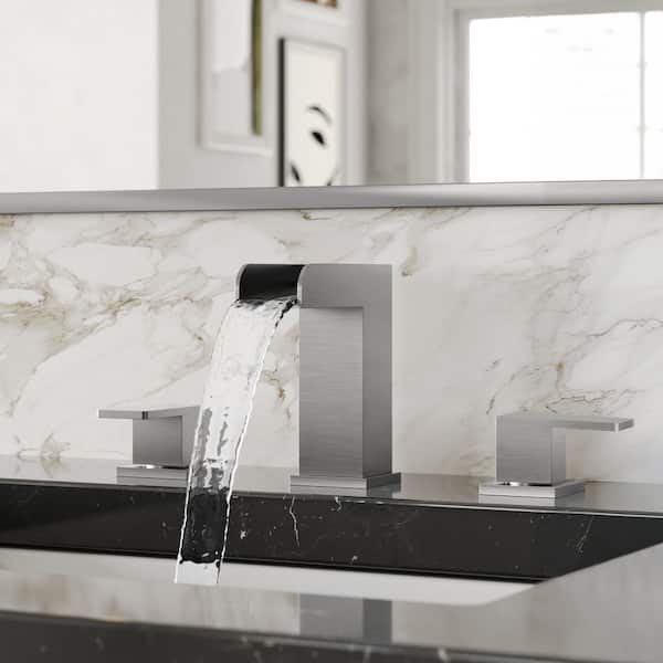 EVERSTEIN 8 in. Widespread 2 Handle Waterfall Bathroom Faucet in Spot Resist Brushed