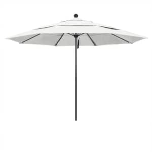 11 ft. Black Aluminum Commercial Market Patio Umbrella with Fiberglass Ribs and Pulley Lift in Canvas Sunbrella