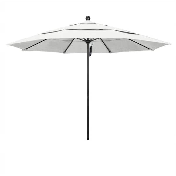 California Umbrella 11 ft. Black Aluminum Commercial Market Patio Umbrella with Fiberglass Ribs and Pulley Lift in Canvas Sunbrella