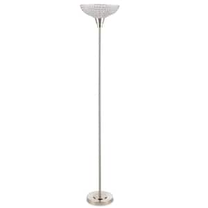73 in. Brushed Nickel Torchiere Floor Lamp with Crystal Shade