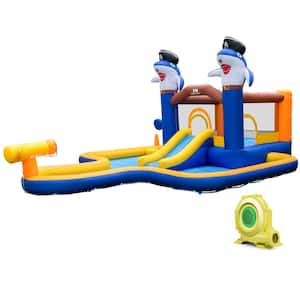 Inflatable Water Slide Park Bounce House Splash Pool Water Cannon with 735-Watt Blower