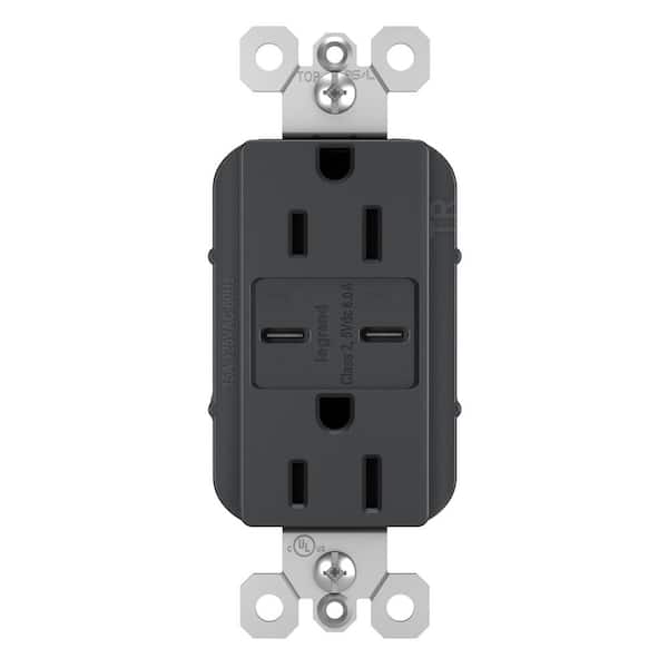 radiant 15 Amp 125-Volt Decorator Duplex Outlet with 6.0 Amp Type C/C USB, Graphite