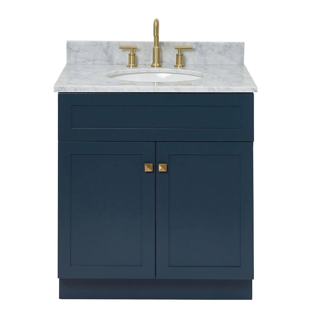 Midnight Blue 31" Freestanding Vanity with Carrara Marble Top