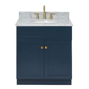 Hamlet 31 in. W x 22 in. D x 35.25 in. H Bath Vanity in Midnight Blue with White Marble Top