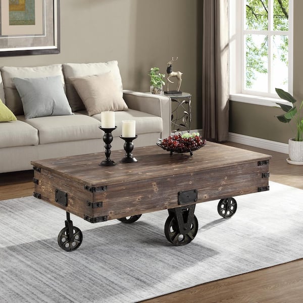 Coffee Tables FirsTime & Co. 48 in. Rustic Espresso Large Rectangle Wood Coffee Table  with Casters-70084 - The Home Depot