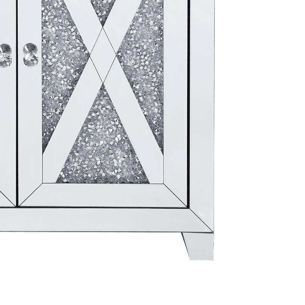 Mirrored Glam Console Table with Faux Diamond Storage