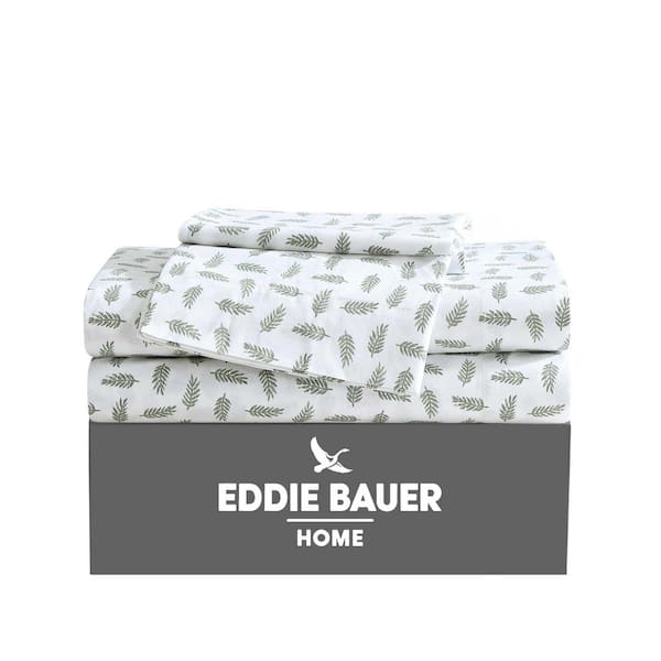 Eddie Bauer Lauren Leaves Green 4-Piece Percale Cotton Full Sheet Set
