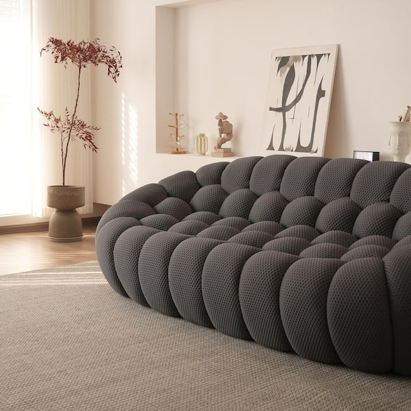 78.74 in. Flared Arm Polyester Curved Large Seat Bubble Sofa in Dark Gray For Living Room Apartment Couch