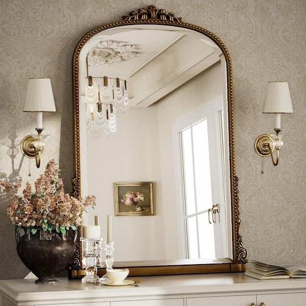 み*ぃ様 【早い者勝ち！】antique mirror 壁掛けゴールド アンティ XRAMFY Antique Gold 28 in. W x 40 in. H Arched Modern Polyurethane