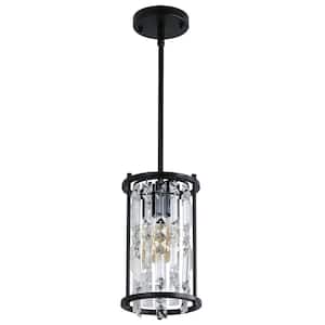 1-Light Black Unique Modern Metal Pendant with K9 Crystal Shade