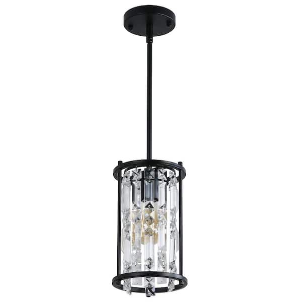 YANSUN 1-Light Black Unique Modern Metal Pendant with K9 Crystal Shade