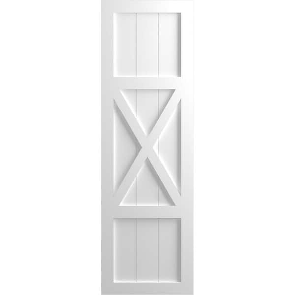 Ekena Millwork True Fit 12 in. x 64 in. PVC Center X-Board Farmhouse Fixed Mount Board and Batten Shutters in White (Per Pair)